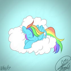 Size: 512x512 | Tagged: safe, artist:ozzyg, rainbow dash, pegasus, pony, g4, cloud, eyes closed, female, mare, on a cloud, solo
