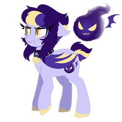 Size: 3500x3500 | Tagged: safe, artist:billygraze, oc, oc only, oc:rapid shadow, bat pony, pony, bat wings, bell, collar, colored hooves, ear fluff, female, floppy ears, folded wings, high res, mare, simple background, slit pupils, solo, transparent background, wings