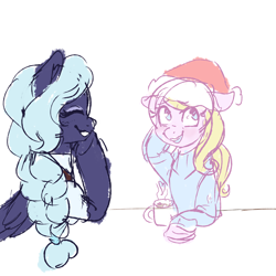 Size: 3500x3500 | Tagged: safe, artist:billygraze, oc, oc only, oc:chuckles, oc:frosty mug, christmas, clothes, hat, high res, holiday, santa hat, sweater