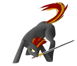 Size: 543x468 | Tagged: safe, artist:priorknight, oc, oc only, oc:claymore, earth pony, pony, earth pony oc, male, mouth hold, simple background, solo, stallion, sword, transparent background, weapon