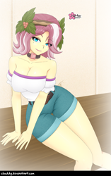 Size: 789x1257 | Tagged: safe, artist:clouddg, vignette valencia, equestria girls, equestria girls specials, g4, my little pony equestria girls: better together, my little pony equestria girls: rollercoaster of friendship, bare shoulders, breasts, busty vignette valencia, cleavage, clothes, female, flower, flower in hair, holly, legs, looking at you, multiple variants, sexy, shorts, signature, smiling, solo, stupid sexy vignette valencia, thighs