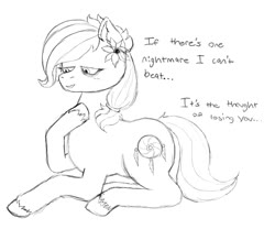 Size: 1089x951 | Tagged: safe, artist:anonymous, oc, oc only, oc:safe haven, earth pony, pony, 4chan, cute, drawthread, monochrome, offscreen character, solo, text