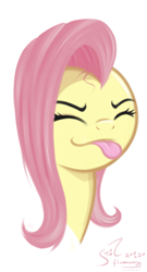 Size: 1891x3500 | Tagged: safe, artist:fladdrarblyg, fluttershy, pony, g4, :p, bust, cheeky, cute, eyes closed, female, mare, portrait, shyabetes, simple background, smiling, solo, tongue out, white background