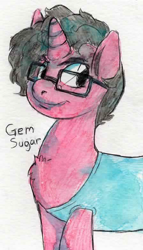 Size: 448x784 | Tagged: safe, artist:buttercupsaiyan, oc, oc only, oc:gem sugar, pony, chest fluff, mlpg, painting, ponified, ponysona, rebecca sugar, request, solo, traditional art, watercolor painting