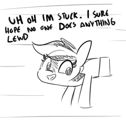 Size: 738x740 | Tagged: safe, artist:tjpones, oc, oc only, oc:bandy cyoot, hybrid, pony, raccoon, raccoon pony, grayscale, monochrome, solo, stuck