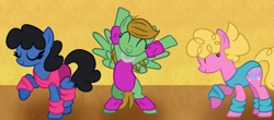 Size: 1873x827 | Tagged: safe, artist:aquilaurium, earth pony, pegasus, pony, base used, clothes, leg warmers, leotard, lucy van pelt, peanuts (comic), peppermint patty, ponified, sally brown