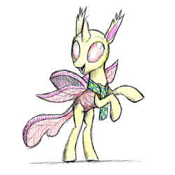 Size: 1440x1440 | Tagged: safe, artist:docwario, changedling, changeling, clothes, scarf, simple background, smiling, solo, white background, yellow changeling