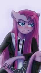 Size: 1280x2261 | Tagged: safe, artist:wimsie, pinkie pie, earth pony, anthro, g4, clothes, delinquent, female, pinkamena diane pie, schoolgirl, solo