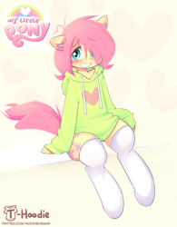 Size: 2825x3625 | Tagged: safe, artist:hoodie, fluttershy, semi-anthro, g4, adorascotch, arm hooves, butterscotch, clothes, cute, femboy, high res, hoodie, male, rule 63, rule63betes, shyabetes, socks, solo