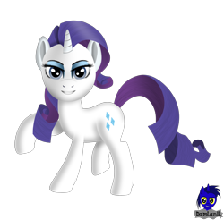 Size: 3340x3285 | Tagged: safe, artist:damlanil, rarity, pony, unicorn, g4, cute, female, high res, horn, looking at you, makeup, mare, raised hoof, shiny mane, simple background, smiling, solo, transparent background, watermark