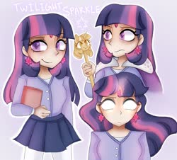 Size: 1600x1446 | Tagged: safe, artist:appleychu, twilight sparkle, human, g4, cape, clothes, female, glowing eyes, humanized, scepter, smiling, solo, twilight scepter