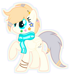 Size: 1000x1100 | Tagged: safe, artist:razorbladetheunicron, oc, oc only, oc:scoop, pegasus, pony, base used, bracelet, clothes, cute, female, jewelry, mare, pencil, pencil behind ear, scarf, simple background, solo, sticker, transparent background