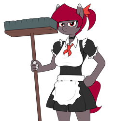 Size: 1857x1947 | Tagged: safe, artist:moonatik, oc, oc only, oc:sage, earth pony, anthro, broom, choker, clothes, earth pony oc, female, maid, ribbon, simple background, solo, transparent background, uniform