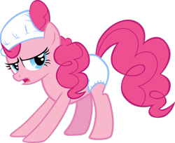 Size: 900x735 | Tagged: safe, pinkie pie, earth pony, pony, baby cakes, g4, my little pony: friendship is magic, season 2, diaper, female, lidded eyes, mare, multiple diapers, non-baby in diaper, sigh, simple background, small diaper, solo, transparent background, white diapers