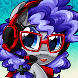 Size: 1000x1000 | Tagged: safe, artist:centchi, oc, oc only, oc:cinnabyte, earth pony, pony, adorkable, bandana, cinnabetes, commission, cute, dork, gaming headset, glasses, headset, icon, tongue out