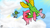 Size: 1920x1080 | Tagged: safe, artist:gamer-shy, bird, hummingbird, pegasus, pony, animal, cloud, female, flying, green fur, messy mane, multicolored coat, pink mane, red eyes, solo