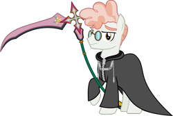 Size: 5009x3356 | Tagged: safe, artist:sketchmcreations, svengallop, earth pony, pony, g4, clothes, coat, disney, glasses, implied coloratura, kingdom hearts, looking at you, male, marluxia, nobody, organization xiii, raised hoof, scythe, simple background, solo, stallion, transparent background, vector, weapon