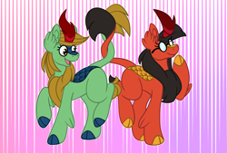 Size: 2368x1600 | Tagged: safe, artist:aquilaurium, kirin, female, glasses, intertwined tails, kirin-ified, marcie, peanuts (comic), peppermint patty, species swap, tail