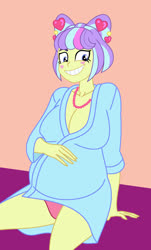 Size: 724x1200 | Tagged: safe, artist:0024387, supernova zap, equestria girls, g4, belly, big belly, big breasts, breasts, busty supernova zap, cleavage, clothes, female, grin, hand on belly, looking at you, panties, pink underwear, pregnant, pregnant equestria girls, smiling, solo, su-z, underwear