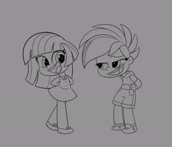 Size: 2538x2172 | Tagged: safe, rainbow dash, twilight sparkle, human, equestria girls, g4, g4.5, my little pony: pony life, black and white, g4.5 to equestria girls, grayscale, high res, monochrome