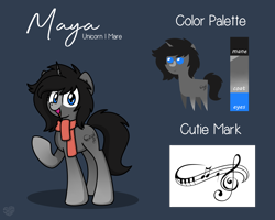 Size: 2560x2048 | Tagged: safe, artist:sugar morning, oc, oc only, oc:maya madrigal, pony, unicorn, clothes, commission, cutie mark, female, high res, mare, pointy ponies, reference sheet, scarf, simple background, solo