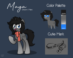 Size: 2560x2048 | Tagged: safe, alternate version, artist:sugar morning, oc, oc only, oc:maya madrigal, pony, unicorn, clothes, commission, cutie mark, female, high res, mare, pointy ponies, reference sheet, scarf, simple background, solo