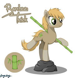 Size: 2449x2449 | Tagged: safe, artist:le-23, oc, oc only, oc:bamboo trick, earth pony, pony, bamboo, female, high res, mare, rock, simple background, solo, transparent background