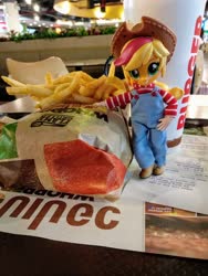 Size: 3000x4000 | Tagged: safe, artist:redness, applejack, equestria girls, g4, ball jointed doll, burger, burger king, doll, drink, equestria girls minis, eqventures of the minis, food, french fries, irl, photo, receipt, soda, thailand, toy