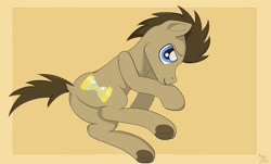 Size: 1280x774 | Tagged: safe, artist:augjodo, doctor whooves, time turner, earth pony, pony, g4, bedroom eyes, digital art, dock, looking at you, male, on side, simple background, solo, stallion, tail
