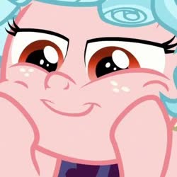 Size: 400x400 | Tagged: safe, screencap, cozy glow, pony, g4, the ending of the end, cozy glow is best facemaker, cropped, female, filly, foal, hooves on cheeks, smug, solo