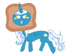 Size: 1032x774 | Tagged: safe, artist:icycatpainter, oc, oc only, oc:fleurbelle, alicorn, pony, alicorn oc, bread, cross-eyed, cursed image, female, food, horn, mare, simple background, solo, tongue out, transparent background