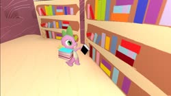 Size: 1024x575 | Tagged: safe, artist:undeadponysoldier, spike, dragon, g4, 3d, assistant, book, bookshelf, gmod, golden oaks library, male, number one assistant, organizing, solo
