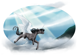 Size: 3508x2480 | Tagged: safe, artist:oneiria-fylakas, oc, oc only, oc:illiam, alicorn, pony, flying, high res, solo