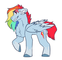 Size: 1280x1224 | Tagged: safe, artist:badflxwer, rainbow dash, pegasus, pony, g4, female, folded wings, hooves, looking back, mare, raised hoof, redesign, simple background, smiling, solo, transparent background, wings