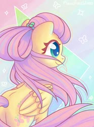 Size: 1280x1720 | Tagged: safe, artist:wavecipher, fluttershy, pegasus, pony, g4, the last problem, abstract background, butt, colored pupils, cute, female, mare, older, older fluttershy, plot, shyabetes, smiling, solo, triangle