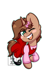 Size: 1500x2000 | Tagged: safe, artist:cleoziep, oc, oc only, oc:heroic armour, pony, unicorn, alternate hairstyle, blushing, clothes, colt, crossdressing, dress, fake eyelashes, femboy, foal, male, mary janes, ribbon, shoes, simple background, smiling, socks, solo, teenager, transparent background, trap