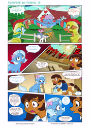 Size: 6197x8760 | Tagged: safe, artist:jeremy3, trixie, oc, oc:miss becky, earth pony, pegasus, pony, unicorn, comic:everfree, comic:everfree my friend, g4, cast, comic, crying, female, filly, filly trixie, royal guard, running, school, wrong cutie mark, younger