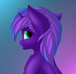 Size: 2976x2900 | Tagged: safe, artist:snowstormbat, oc, oc only, oc:cosmic star, pony, unicorn, gradient background, high res, looking back, male, open mouth, solo, stallion