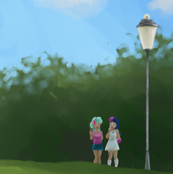 Size: 1598x1612 | Tagged: safe, artist:smudge proof, bon bon, lyra heartstrings, sweetie drops, human, equestria girls, g4, duo, human coloration, humanized, lamppost