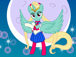 Size: 2422x1817 | Tagged: safe, artist:badumsquish, derpibooru exclusive, zephyr breeze, alicorn, pony, g4, abstract background, alicornified, bipedal, boots, bow, choker, clothes, crossdressing, femboy, frown, full moon, gloves, hair ornament, jewelry, long mane, long tail, male, moon, necklace, pigtails, pose, race swap, sailor breeze, sailor moon (series), sailor uniform, shoes, show accurate, skirt, solo, species swap, spread wings, stallion, stars, tiara, trap, twintails, uniform, wings, zephicorn