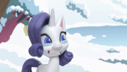 Size: 800x450 | Tagged: safe, screencap, rarity, pony, unicorn, g4.5, my little pony: stop motion short, snow pony contest (short), animated, cringing, disgusted, female, gif, reaction image, snow, solo, stop motion, ugh
