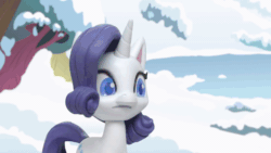 Size: 800x450 | Tagged: safe, screencap, rarity, pony, unicorn, g4.5, my little pony: stop motion short, snow pony contest (short), animated, crate, eyes closed, female, gif, magic, outdoors, snow, snow sculpture, snowpony, solo, sparkles, stop motion, telekinesis, trophy, unicorn master race