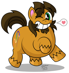 Size: 2000x2130 | Tagged: safe, artist:aleximusprime, oc, oc only, oc:alex the chubby pony, pony, g4.5, my little pony: pony life, bean mouth, calarts smile, cel shading, chubby, cute, fat, heart, high res, male, one eye closed, pictogram, plump, round, simple background, smiling, solo, transparent background, wink