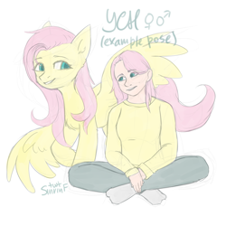 Size: 2000x2000 | Tagged: safe, artist:sinrinf, fluttershy, human, pony, g4, auction, commission, high res, human ponidox, humanized, self ponidox, sketch, ych sketch, your character here