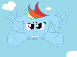 Size: 1820x1352 | Tagged: safe, artist:theawesomeguy98201, rainbow dash, pegasus, pony, g4, cloud, flying, sky, underhoof, wings