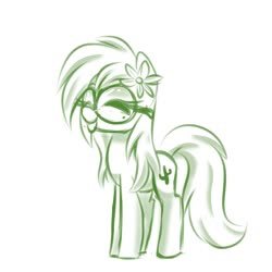 Size: 1000x1000 | Tagged: safe, artist:jen-neigh, oc, oc only, oc:prickly pears, earth pony, pony, :p, female, flower, flower in hair, glasses, mare, monochrome, solo, tongue out