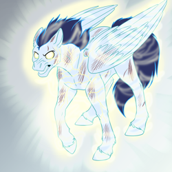 Size: 700x700 | Tagged: safe, artist:foxenawolf, soarin', fanfic:piercing the heavens, g4, angry, bared teeth, commission, electricity, fanfic art, glowing, glowing eyes, magical glow, nightmare fuel, no pupils, simple background