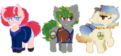 Size: 2516x1170 | Tagged: safe, artist:vanillaswirl6, oc, oc only, oc:maine, oc:new hampshire, oc:vermont, pony, vanillaswirl6's state ponies, new england, ponified, simple background, transparent background, trio, united states