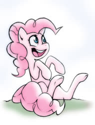 Size: 762x1000 | Tagged: dead source, safe, artist:hitsurou, pinkie pie, earth pony, pony, g4, female, happy, open mouth, simple background, sitting, smiling, solo