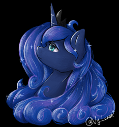 Size: 750x800 | Tagged: safe, artist:helithusvy, princess luna, alicorn, pony, g4, black background, bust, female, looking up, portrait, simple background, solo